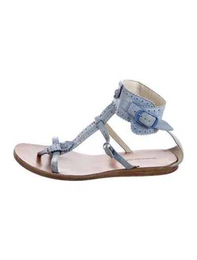 Pre-owned Balenciaga Leather Lasercut Accents Gladiator Sandals In Blue