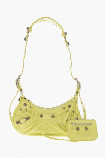 Balenciaga Leather Le Cagole Shoulder Bag With Antique Silver Finish In Green