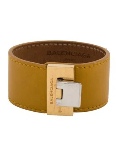 Pre-owned Balenciaga Leather 'le Dix' Wrap Bracelet In Yellow