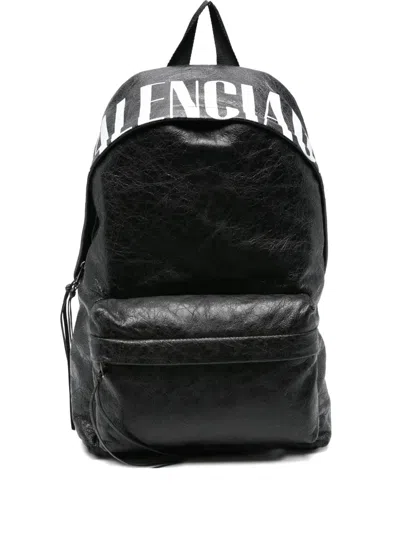 Balenciaga Leather Logo-detail Backpack In Black