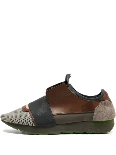 Pre-owned Balenciaga Leather-mesh Sneakers In Brown