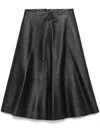 Balenciaga Leather Midi Skirt In Black