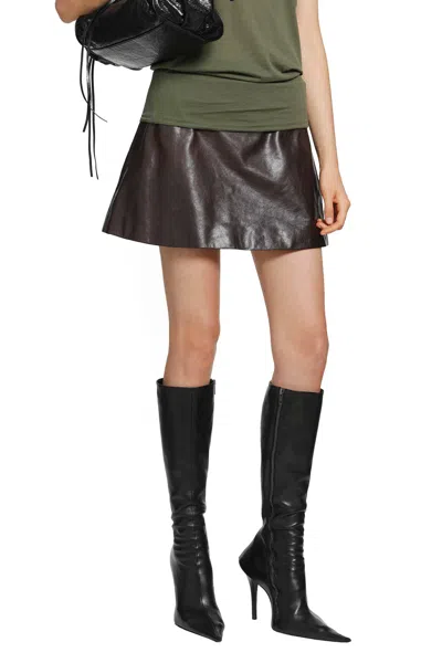 Balenciaga Leather Mini Skirt In Brown