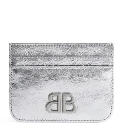 Balenciaga Monaco Metallic Leather Cardholder In Silver