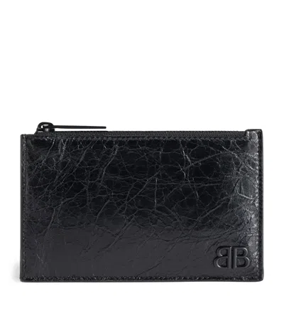 Balenciaga Leather Monaco Coin And Card Holder In Black