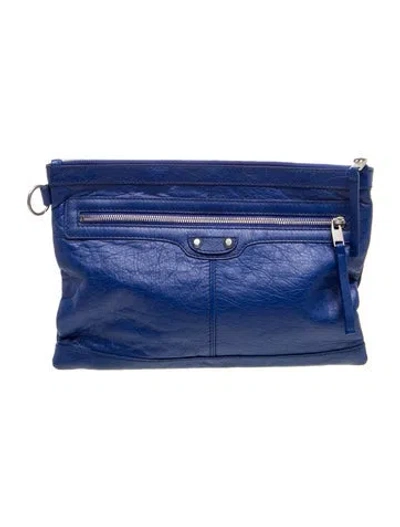 Pre-owned Balenciaga Leather Motocross Clutch In Blue