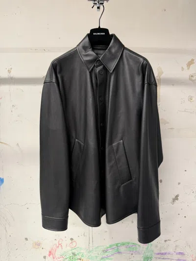 Balenciaga Leather Overshirt In Black