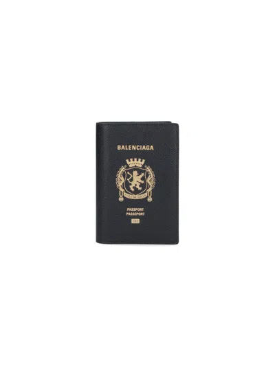 Balenciaga Leather Passport Holder In Black