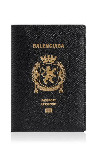 Balenciaga Black Leather Passport Holder In 1000 Black