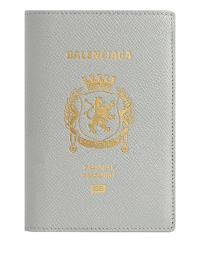 Balenciaga Leather Passport Holder In Gray