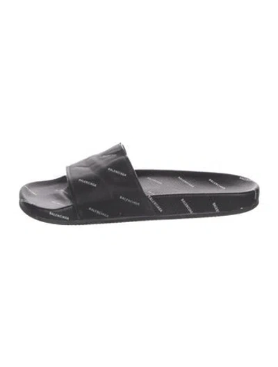 Pre-owned Balenciaga Leather Printed Slides In Black