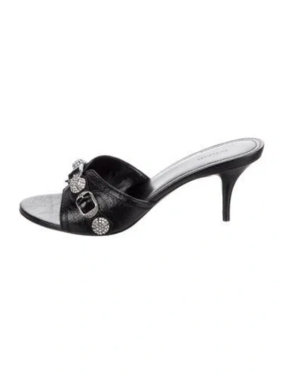 Pre-owned Balenciaga Leather Printed Slides In Black