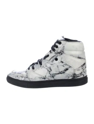 Pre-owned Balenciaga Leather Printed Wedge Sneakers In Neutral