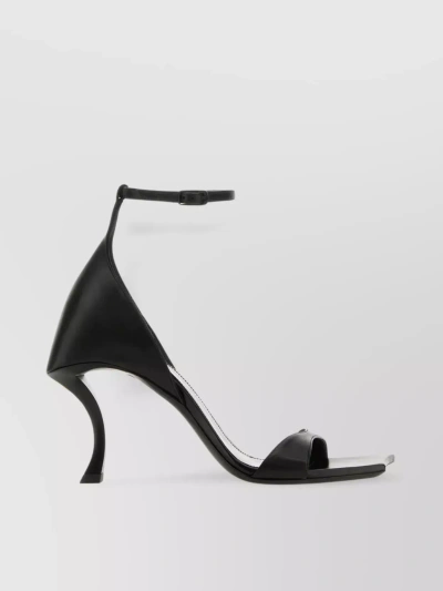 BALENCIAGA LEATHER SANDALS WITH UNIQUE HEEL AND METAL B DETAIL