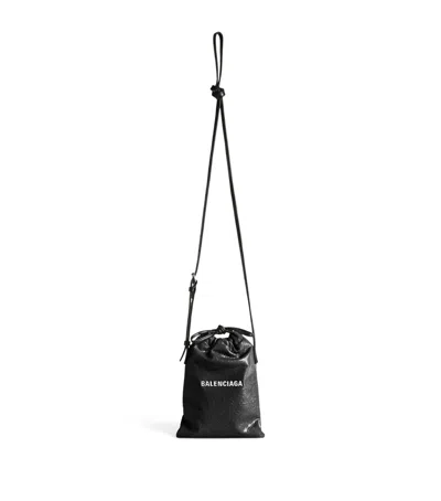 Balenciaga Leather Shopper Phone Holder In Black