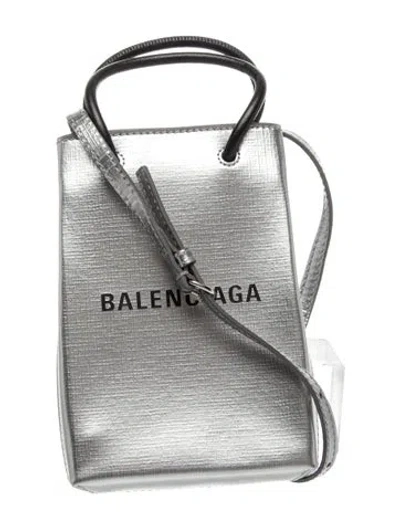 Pre-owned Balenciaga Leather Shopping Tote Mini In Silver