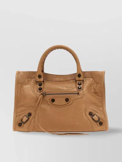 Balenciaga Leather Shoulder Bag Studded Texture In Brown