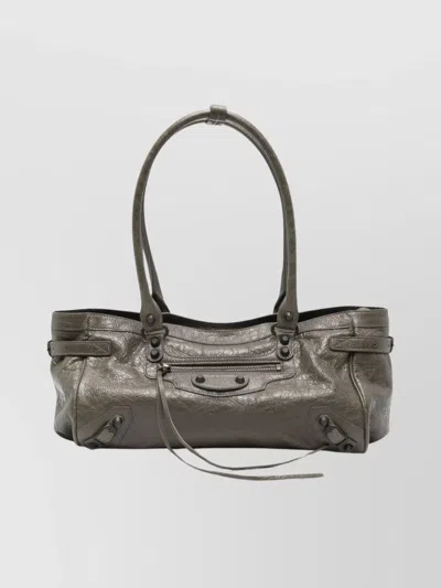 Balenciaga Leather Shoulder Bag With Buckle And Double Handles