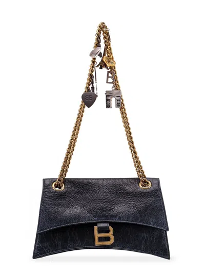 BALENCIAGA LEATHER SHOULDER BAG WITH DIRTY EFFECT AND ICONIC METAL LOGO