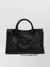Balenciaga Leather Shoulder Bag With Front Zip Pocket In Black