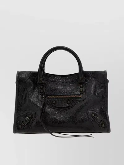 BALENCIAGA LEATHER SHOULDER BAG WITH FRONT ZIP POCKET