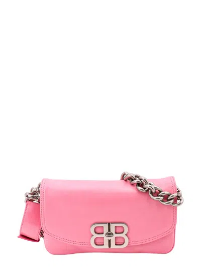 Balenciaga Leather Shoulder Bag With Metal Monogram In Pink