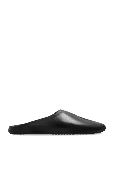 Balenciaga Leather Slides With Vintage Effect In Black