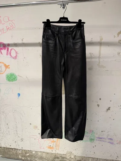 Balenciaga Leather Straight-leg Pants In Black