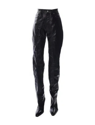 Pre-owned Balenciaga Leather Straight Leg Pants In Gray