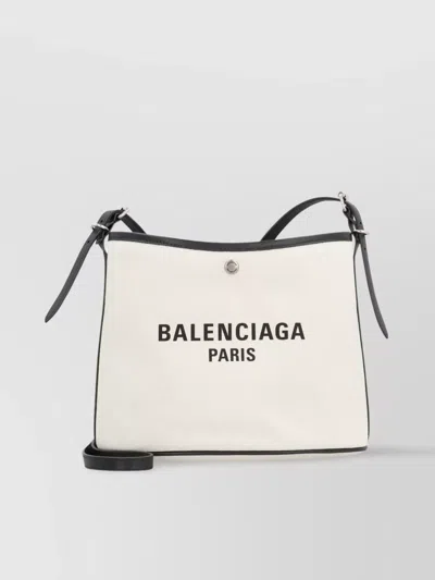 Balenciaga Leather Strap Canvas Bag In Black