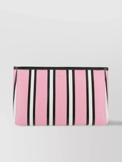 Balenciaga Leather Striped Clutch With Detachable Wrist Handle In Pastel