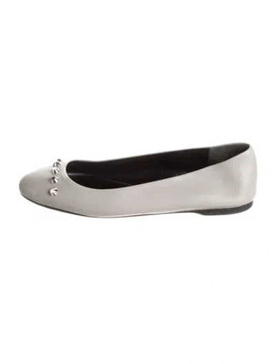 Pre-owned Balenciaga Leather Studded Accents Ballet Flats In Grey