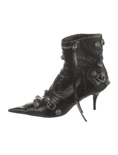 Pre-owned Balenciaga Leather Studded Accents Boots In Black