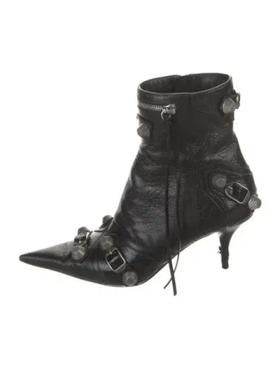 Pre-owned Balenciaga Leather Studded Accents Boots In Black