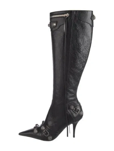 Pre-owned Balenciaga Leather Studded Accents Boots In Black