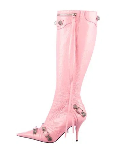 Pre-owned Balenciaga Leather Studded Accents Boots In Pink