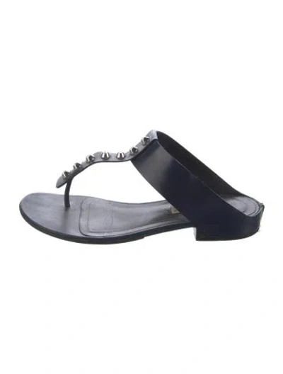 Pre-owned Balenciaga Leather Studded Accents Flip Flops In Black/blue