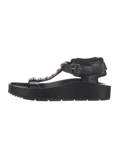 Pre-owned Balenciaga Leather Studded Accents Gladiator Sandals In Black