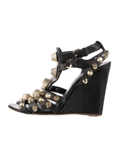 Pre-owned Balenciaga Leather Studded Accents Gladiator Sandals In Black
