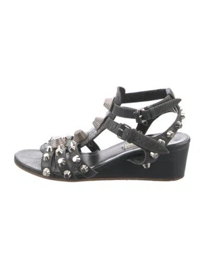 Pre-owned Balenciaga Leather Studded Accents Gladiator Sandals In Black