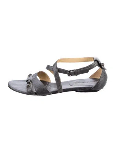Pre-owned Balenciaga Leather Studded Accents Gladiator Sandals In Black