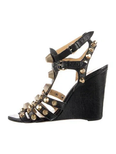 Pre-owned Balenciaga Leather Studded Accents Gladiator Sandals In Black