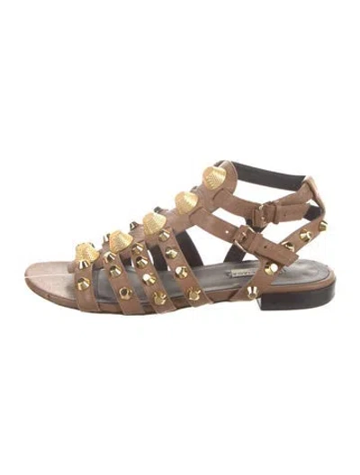 Pre-owned Balenciaga Leather Studded Accents Gladiator Sandals In Brown