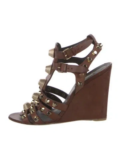 Pre-owned Balenciaga Leather Studded Accents Gladiator Sandals In Brown