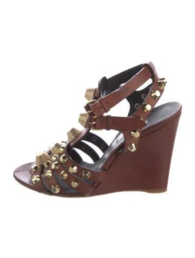 Pre-owned Balenciaga Leather Studded Accents Gladiator Sandals In Brown