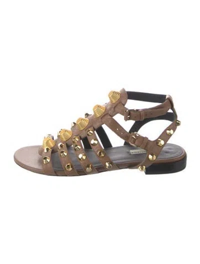 Pre-owned Balenciaga Leather Studded Accents Gladiator Sandals In Brown