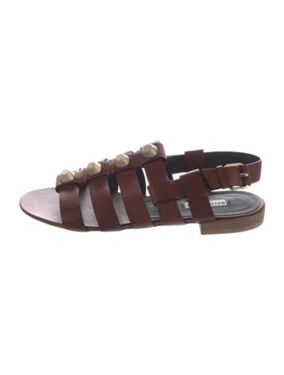 Pre-owned Balenciaga Leather Studded Accents Gladiator Sandals In Brown