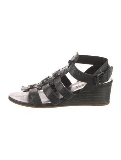 Pre-owned Balenciaga Leather Studded Accents Gladiator Sandals In Gray