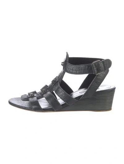 Pre-owned Balenciaga Leather Studded Accents Gladiator Sandals In Gray
