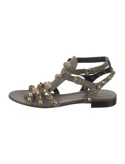 Pre-owned Balenciaga Leather Studded Accents Gladiator Sandals In Gray